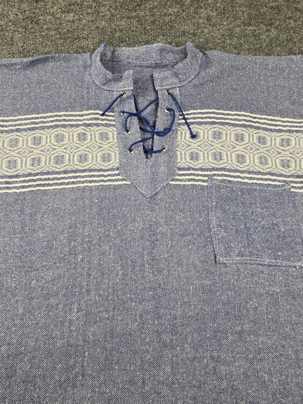 Vintage Blue Lace Up Boho Pullover Tunic Shirt Size Large #323